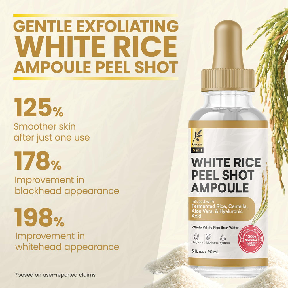 Okaga Rice Peel Shot Ampoule dropper closeup for precise application.