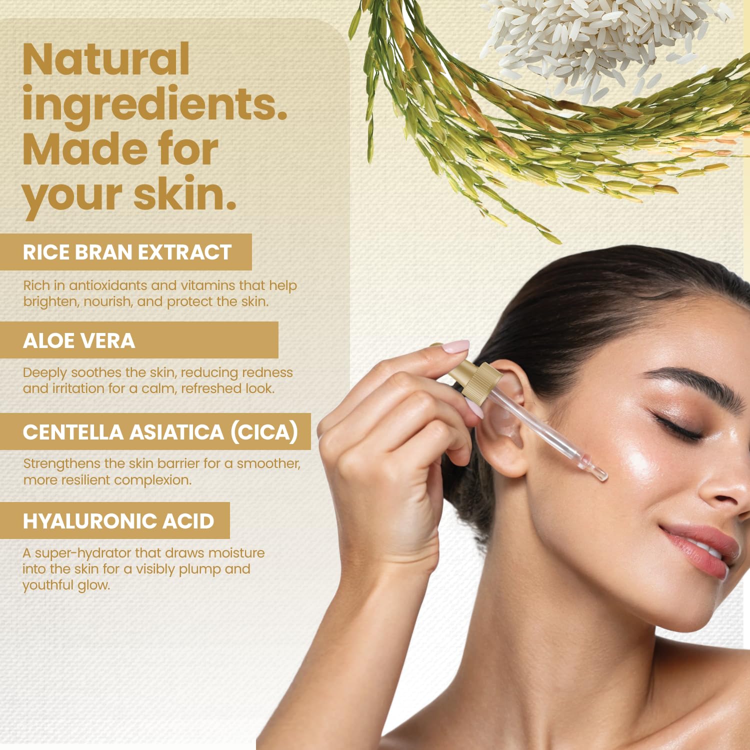 Okaga Rice Water Nourishment bottle emphasizes nourishing texture for soft skin.