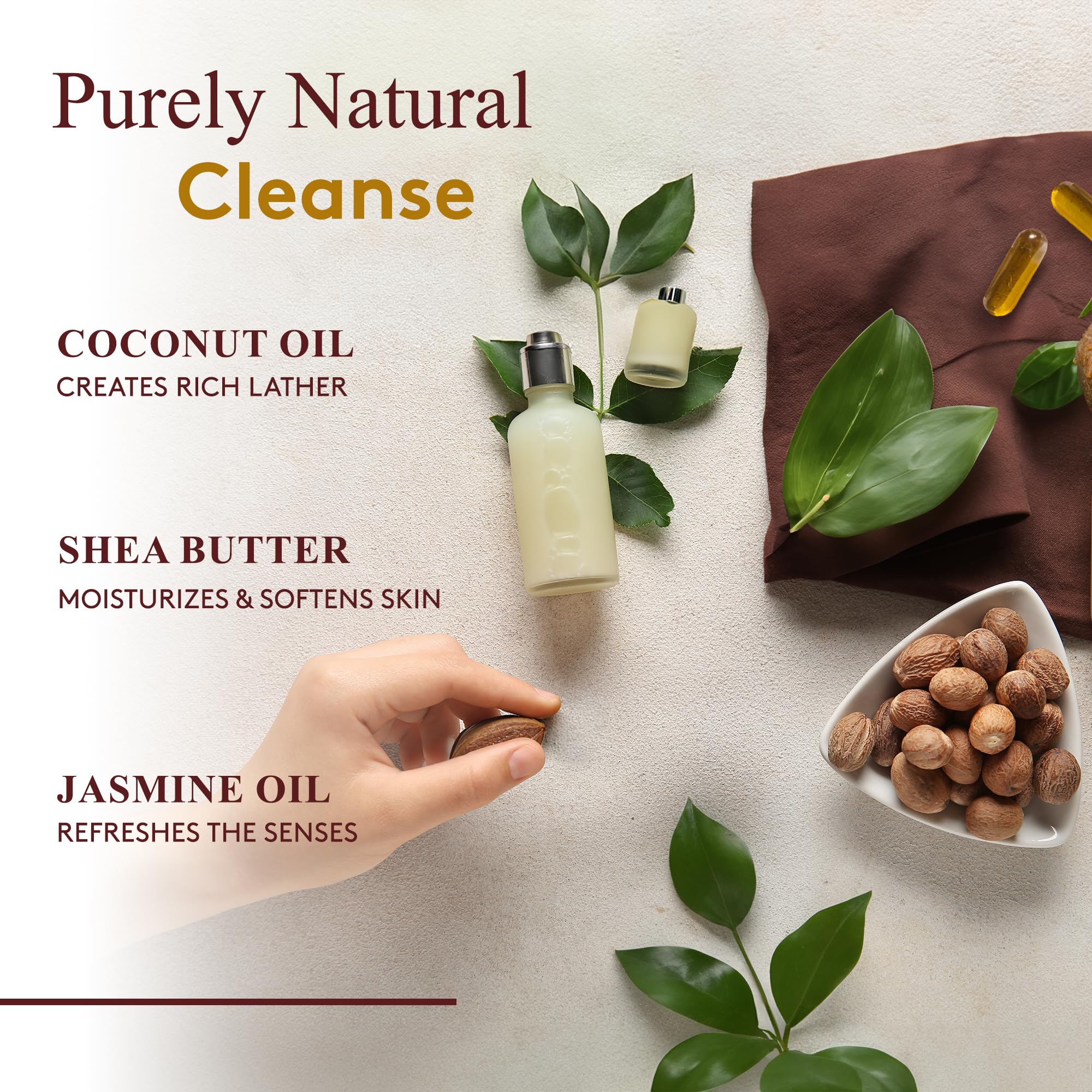 OKAY African Black Soap Liquid ingredients graphic highlighting nourishing oils.