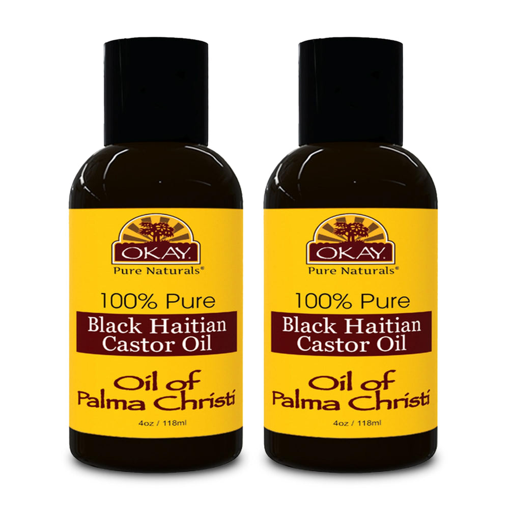 Okay Black Haitian Castor Oil bottle 2-pack ready for use on hair and skin