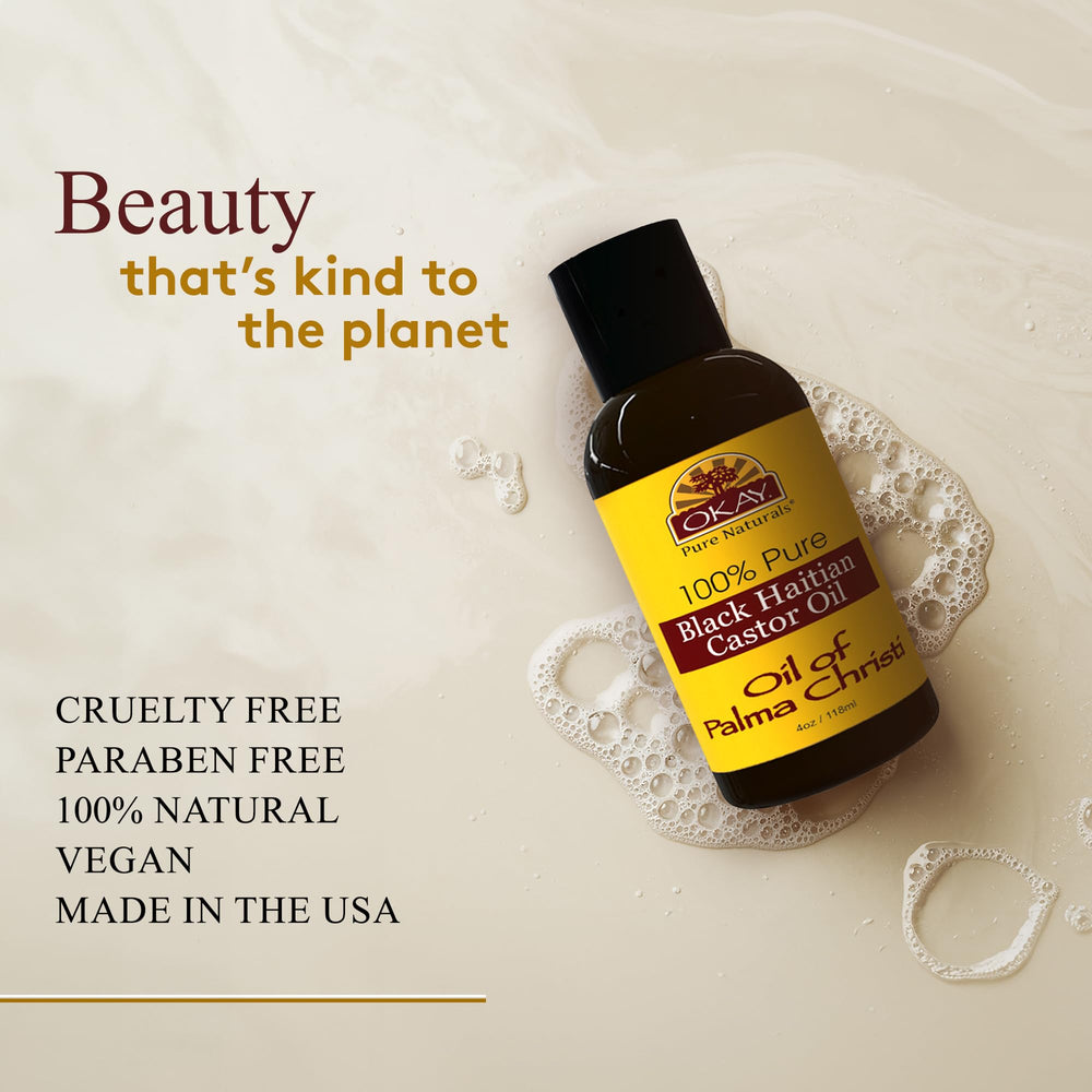Applying Okay Castor Oil to hair for conditioning and shine