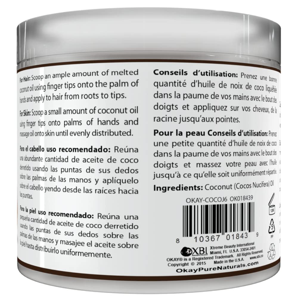 OKAY coconut oil on skin and body moisturizer for soft, radiant skin.