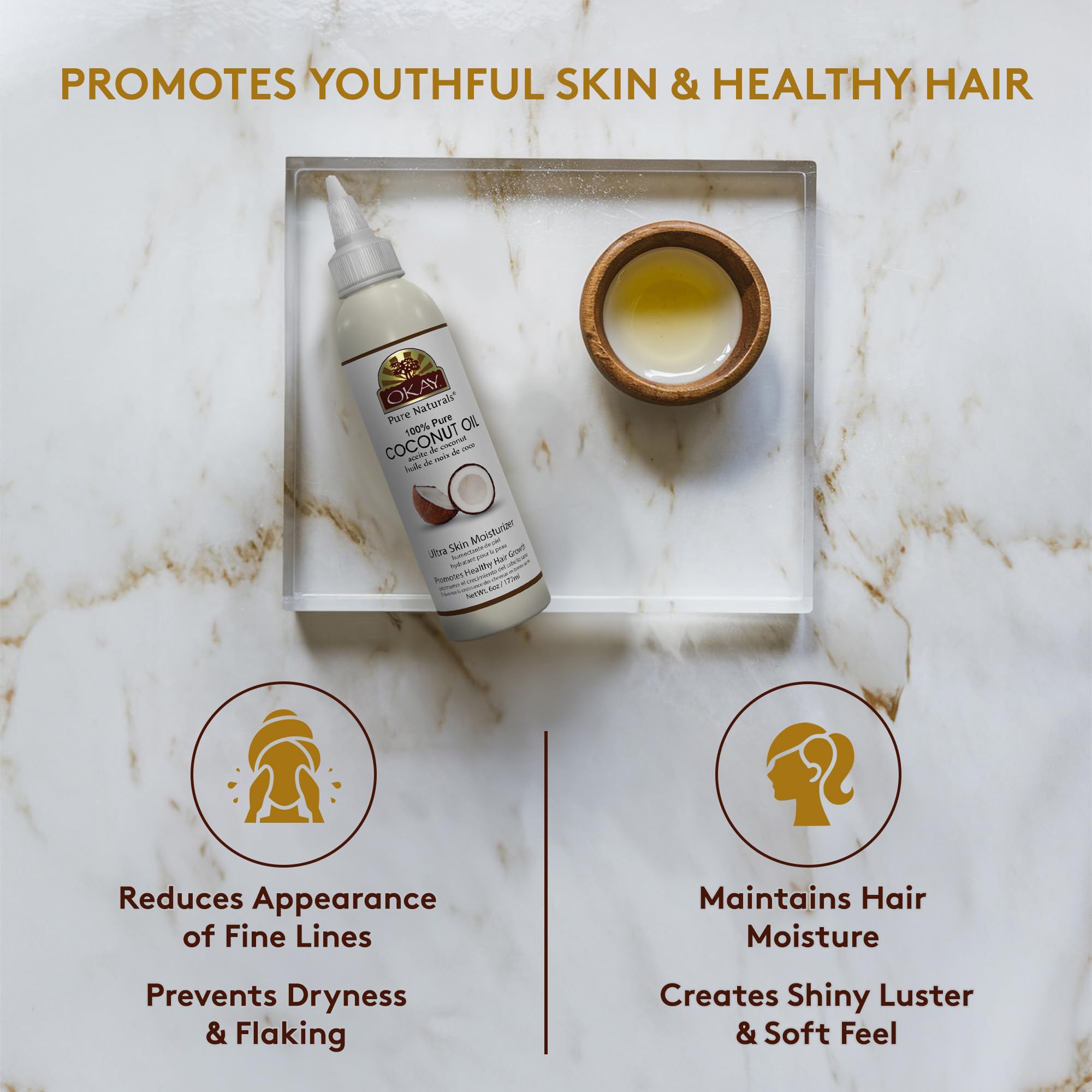 OKAY coconut oil skin care hydration supports gentle, lightweight moisture for daily use.