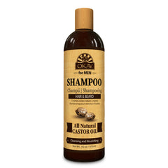 OKAY for MEN Castor Oil Hair & Beard Shampoo bottle shown for daily cleansing and hydration