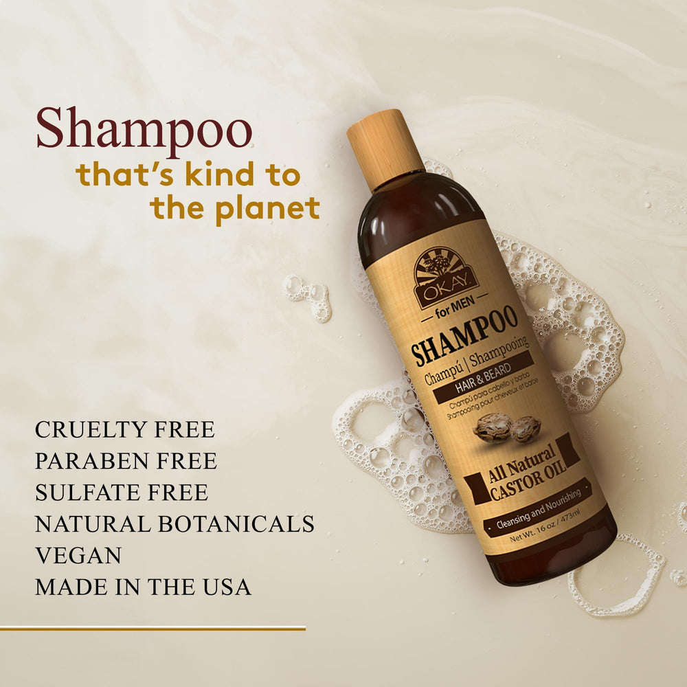 Close-up of OKAY label highlighting natural oils for nourished hair