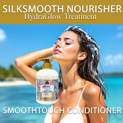 Applying OKAY conditioner onto damp hair for even distribution