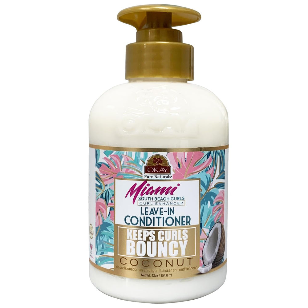OKAY Miami South Beach Leave-In Conditioner bottle ready for smooth curls and frizz control