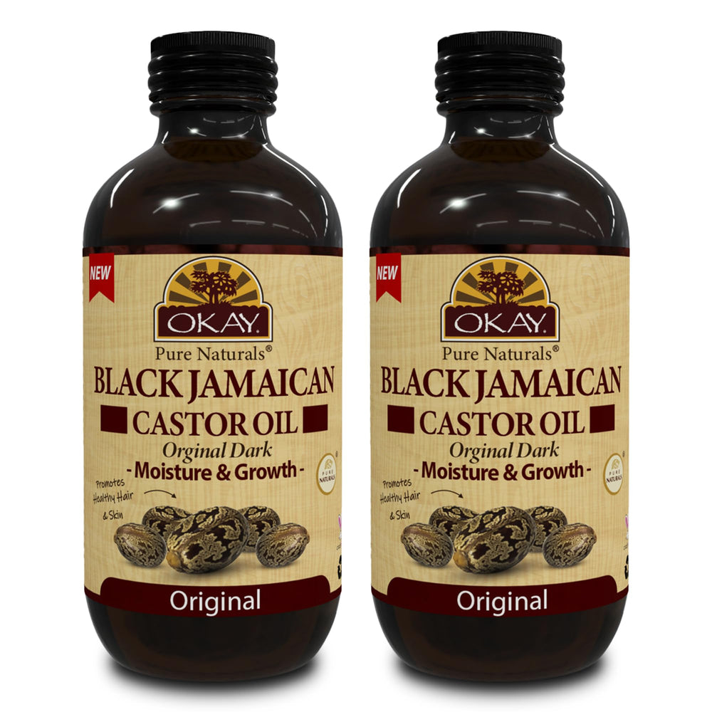 Okay Pure Naturals Black Jamaican Castor Oil bottle for easy application.