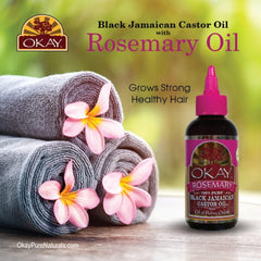 Okay Pure Naturals castor oil with rosemary packaging shown, ideal for facial skin and lash maintenance.