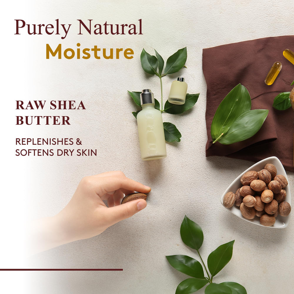 OKAY Shea Butter body moisture smooths rough areas like elbows and knees.