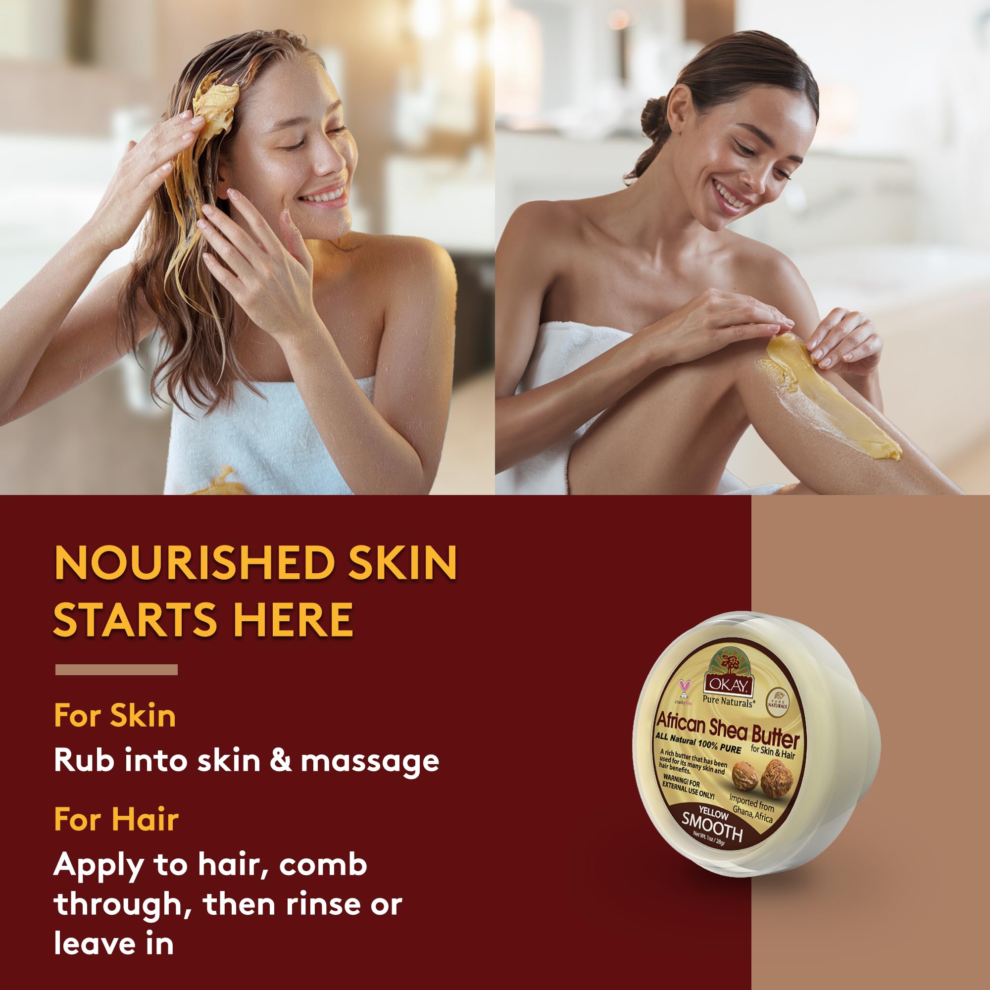 OKAY Shea Butter Made in USA label signals quality and purity.