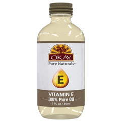 OKAY Vitamin E Oil bottle showing versatile skin and hair care benefits.