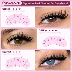 OKAYLOVE 120 clusters pack demonstrates lightweight lashes for all-day comfort