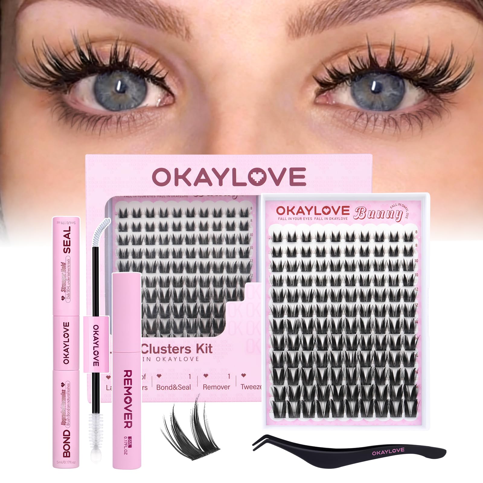 OKAYLOVE Bunny Lash Clusters Kit packaging for easy at-home styling