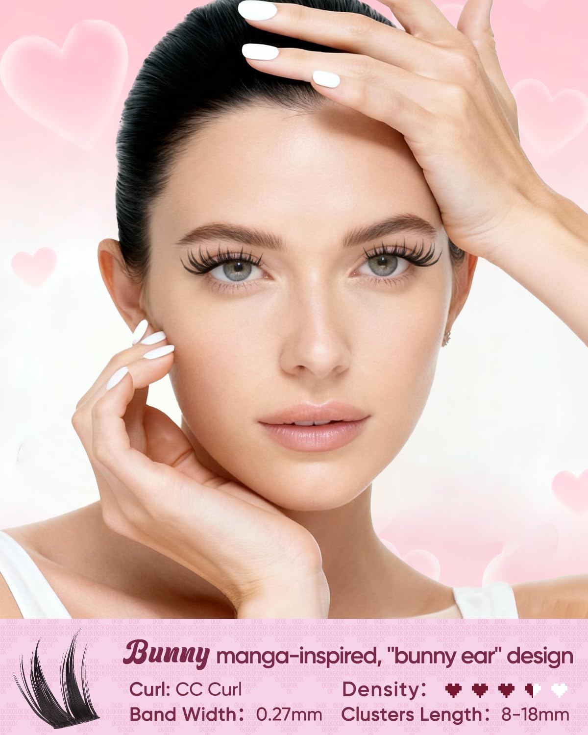 OKAYLOVE bunny-style lashes and CC curl deliver natural lift.