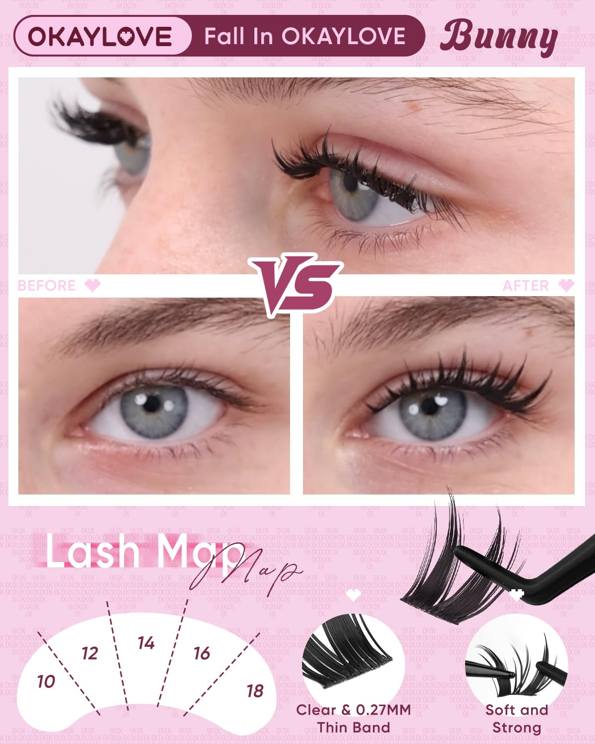 OKAYLOVE CC curl lashes enhance definition with natural lift.