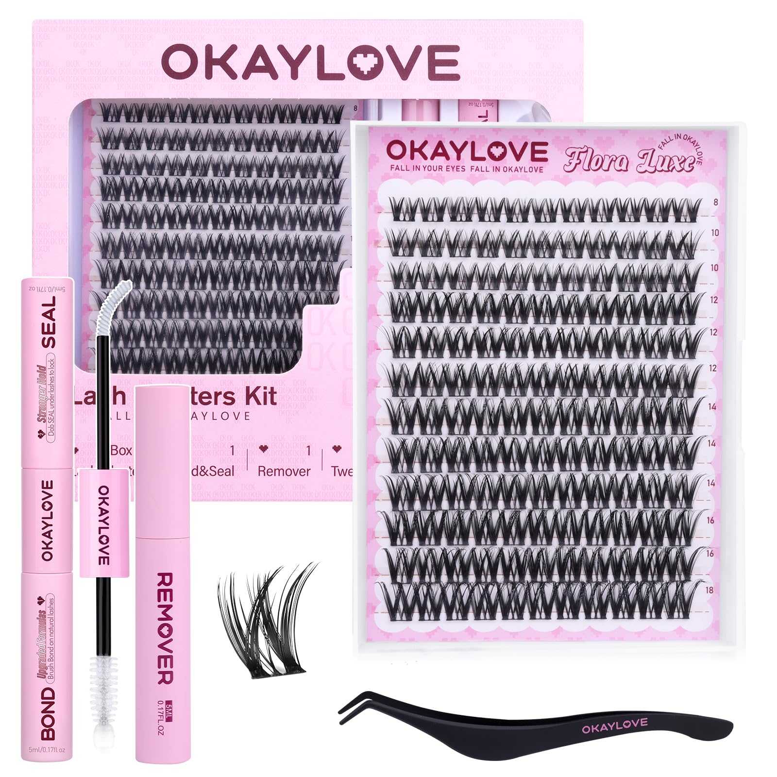 OKAYLOVE Flora Luxe lash clusters 8-18mm for a natural, wispy everyday look.