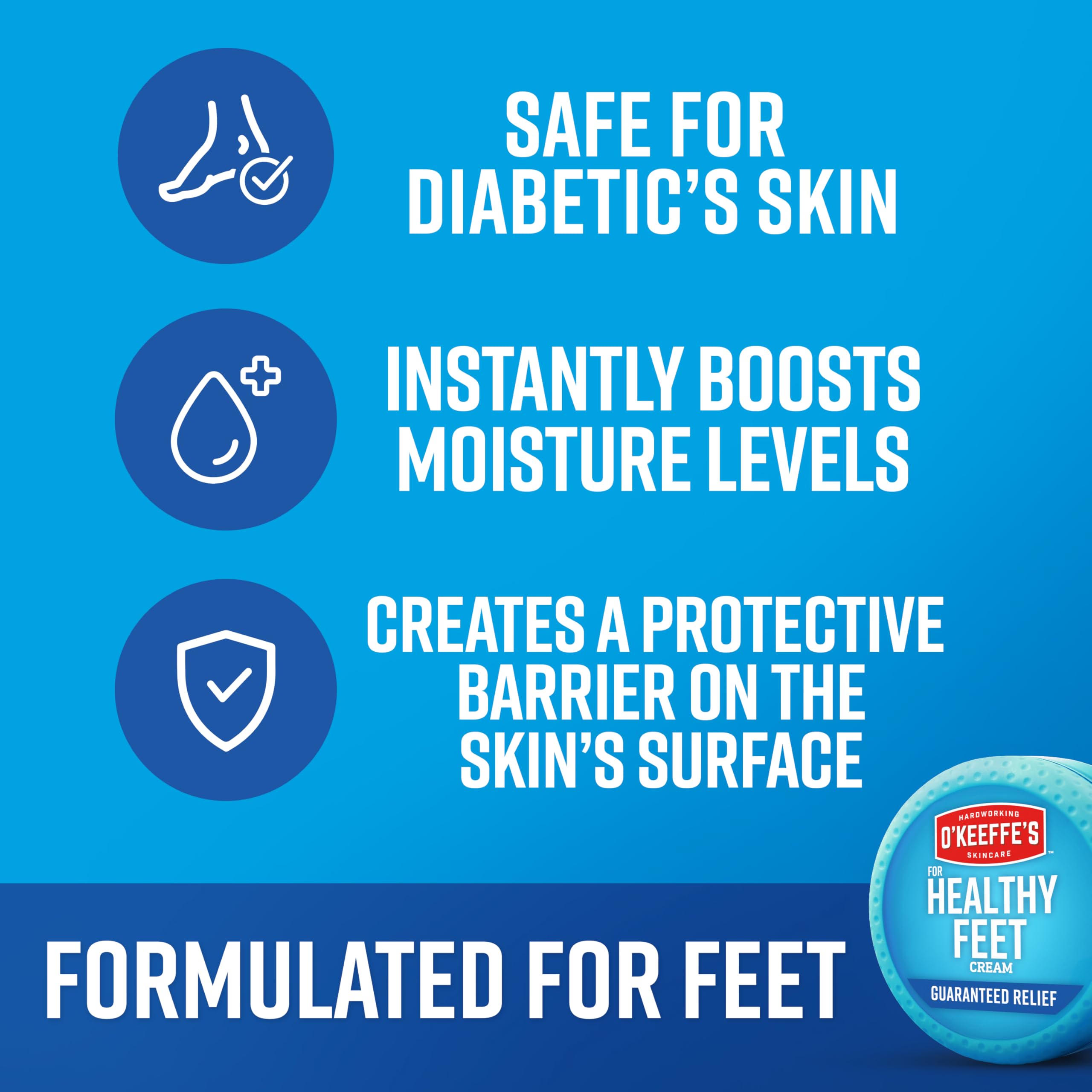 Applying a small amount of O'Keeffe's Healthy Feet cream to dry feet.