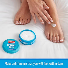 Cream being applied to heel, forming a hydrating layer to lock moisture.