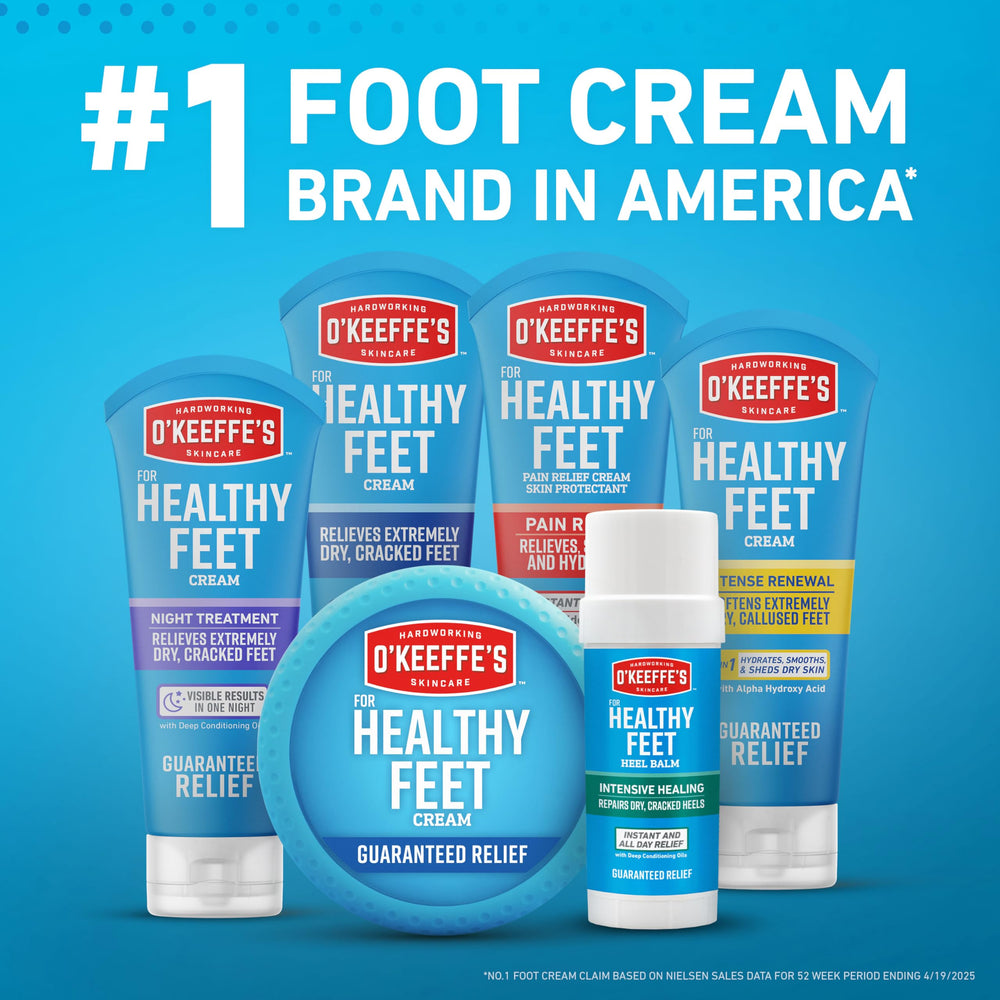 Bedtime application of O'Keeffe's Healthy Feet foot cream for overnight moisture boost.