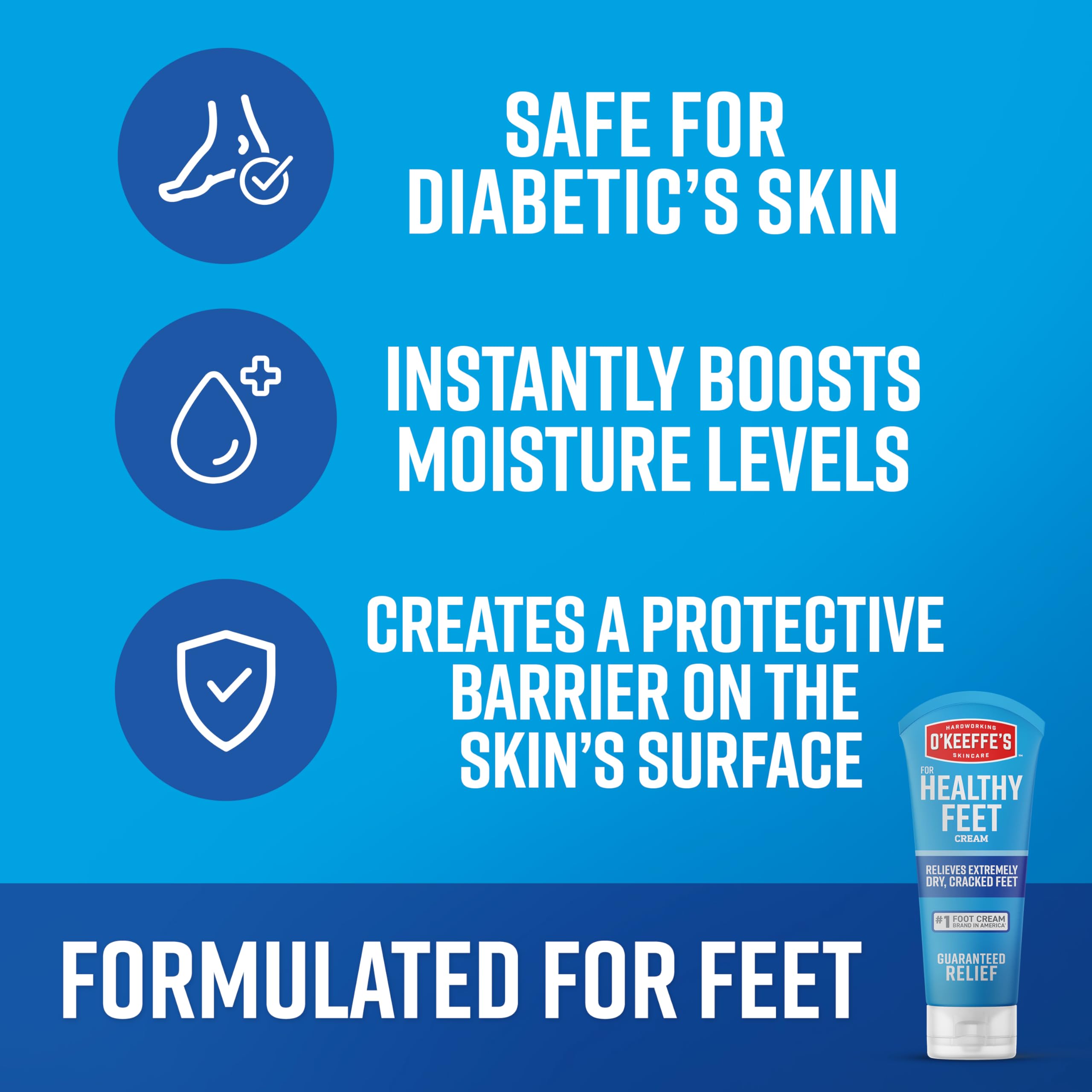 O'Keeffe's Healthy Feet glycerin-rich cream draws in moisture for hydrated feet.