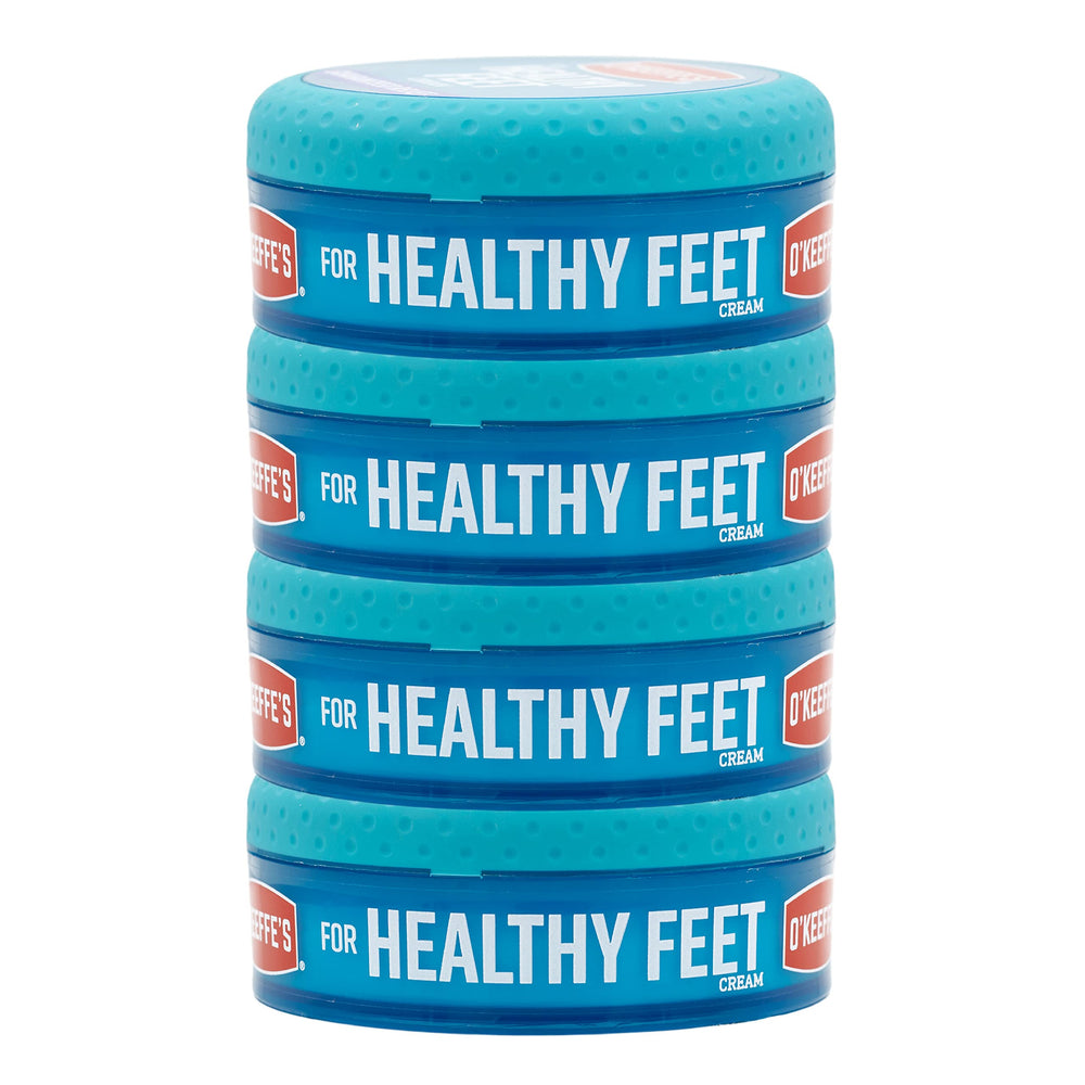 O'Keeffe's Healthy Feet foot cream jar sealing moisture for dry feet.