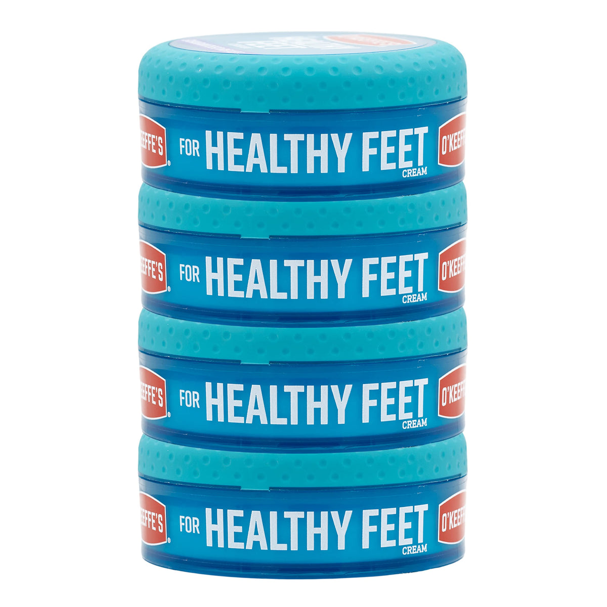 O'Keeffe's Healthy Feet foot cream jar sealing moisture for dry feet.