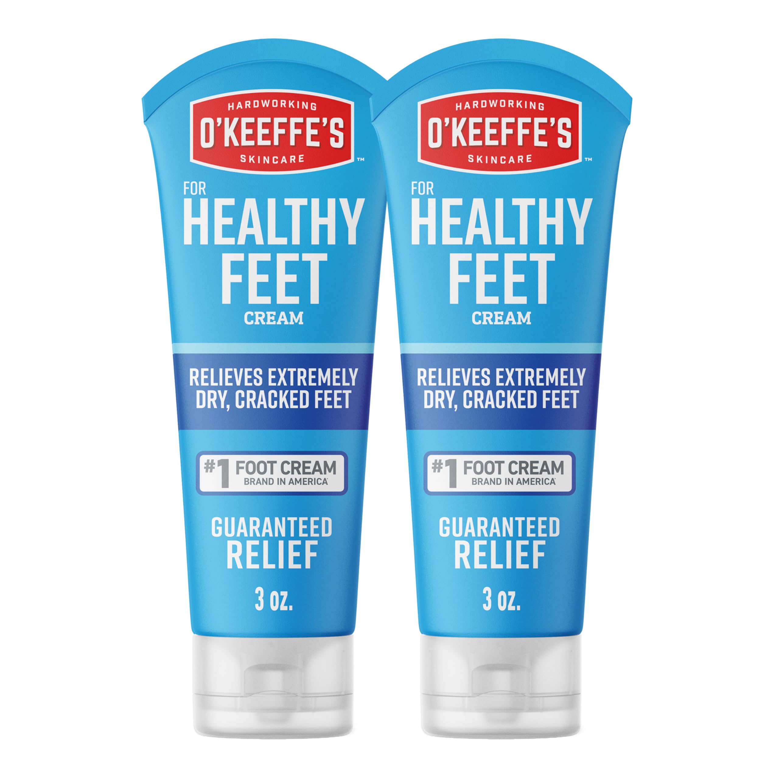 O'Keeffe's Healthy Feet foot cream 2-pack tubes shown for long-lasting moisture and relief.
