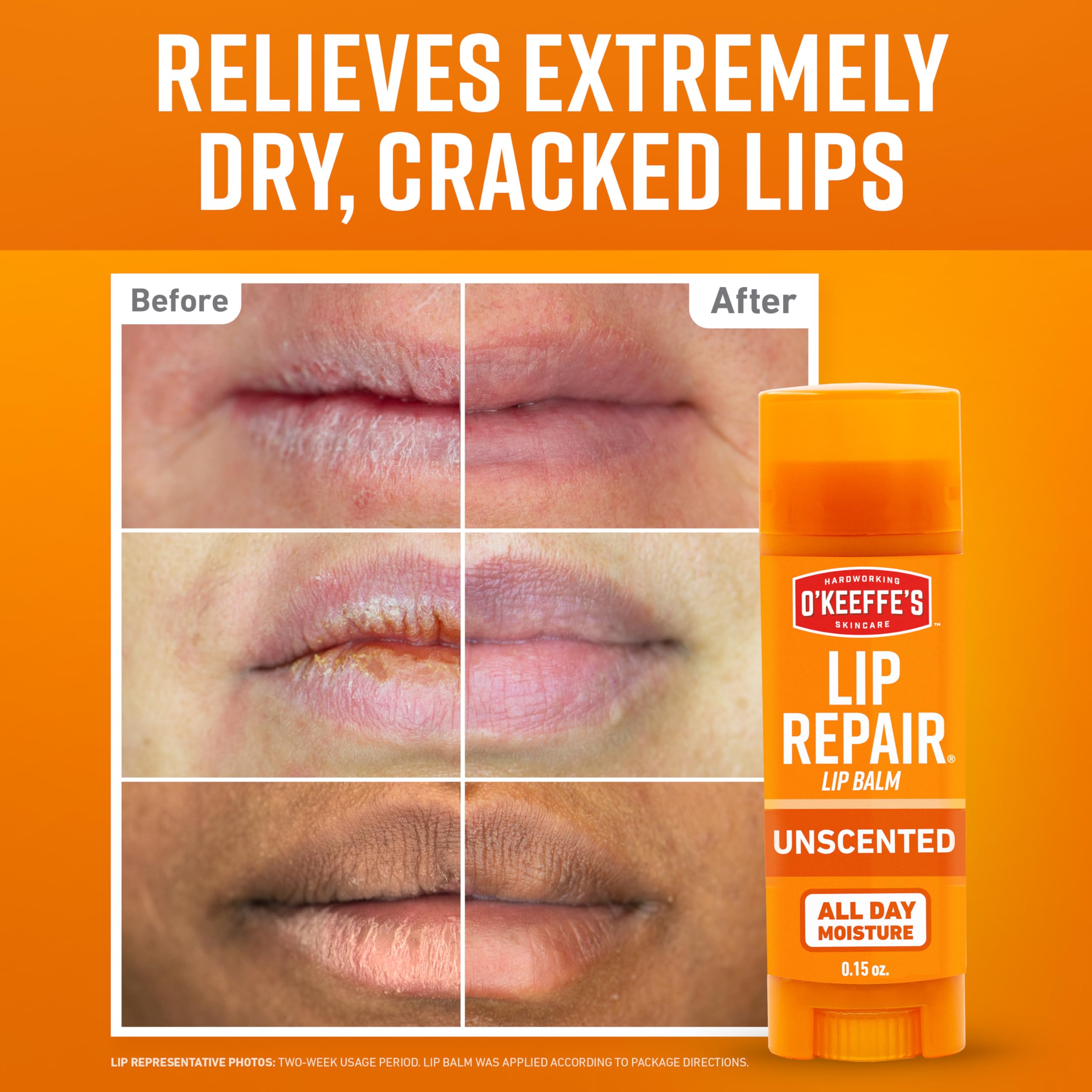 O'Keeffe's Lip Repair cooling relief stick with peppermint sensation on lips