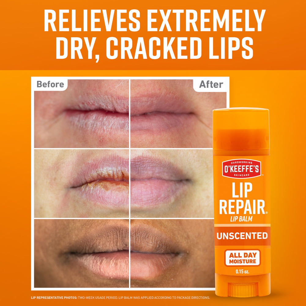 O'Keeffe's Lip Repair cooling relief stick with peppermint sensation on lips