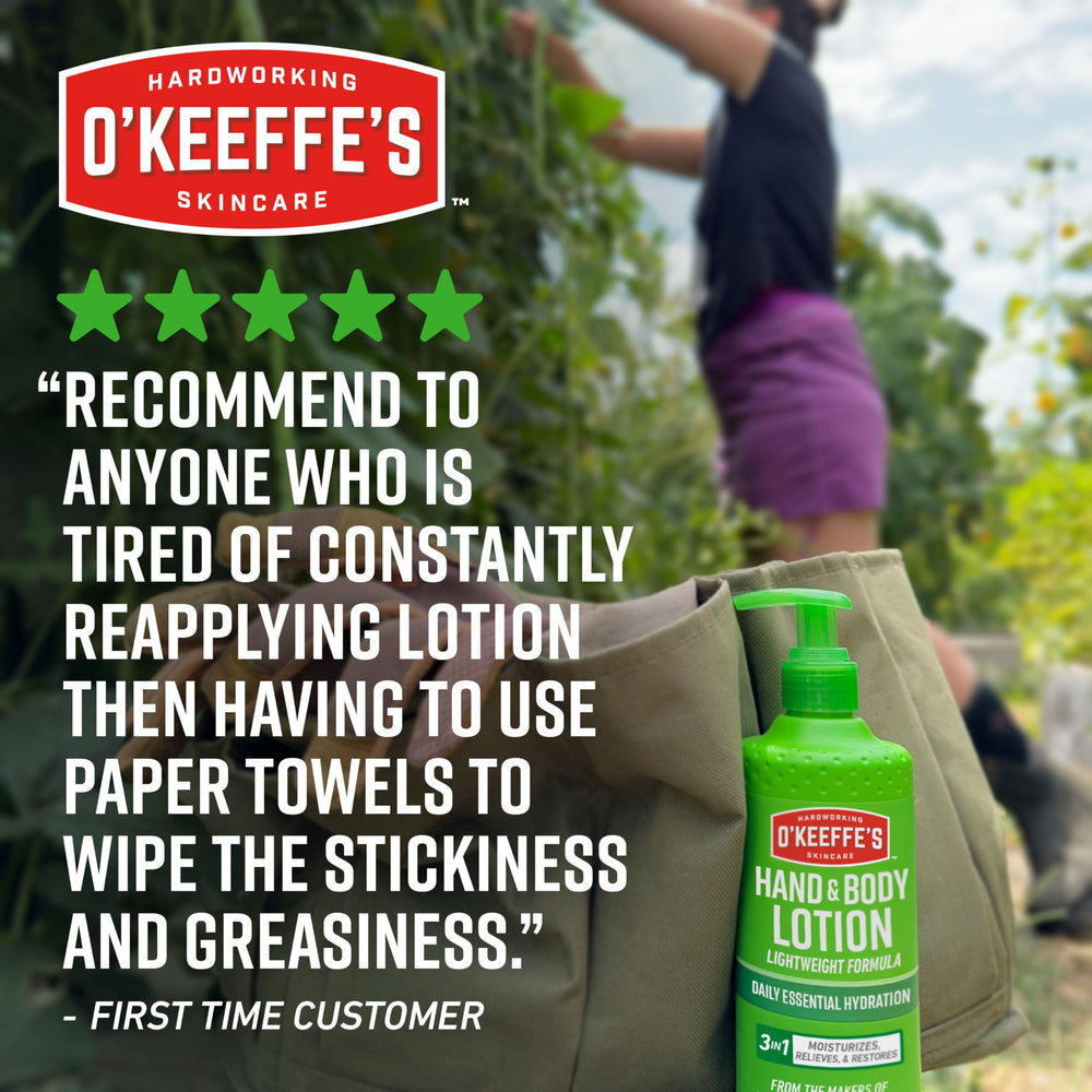 O'Keeffe's lotion with glycerin and shea butter for deep moisturization.