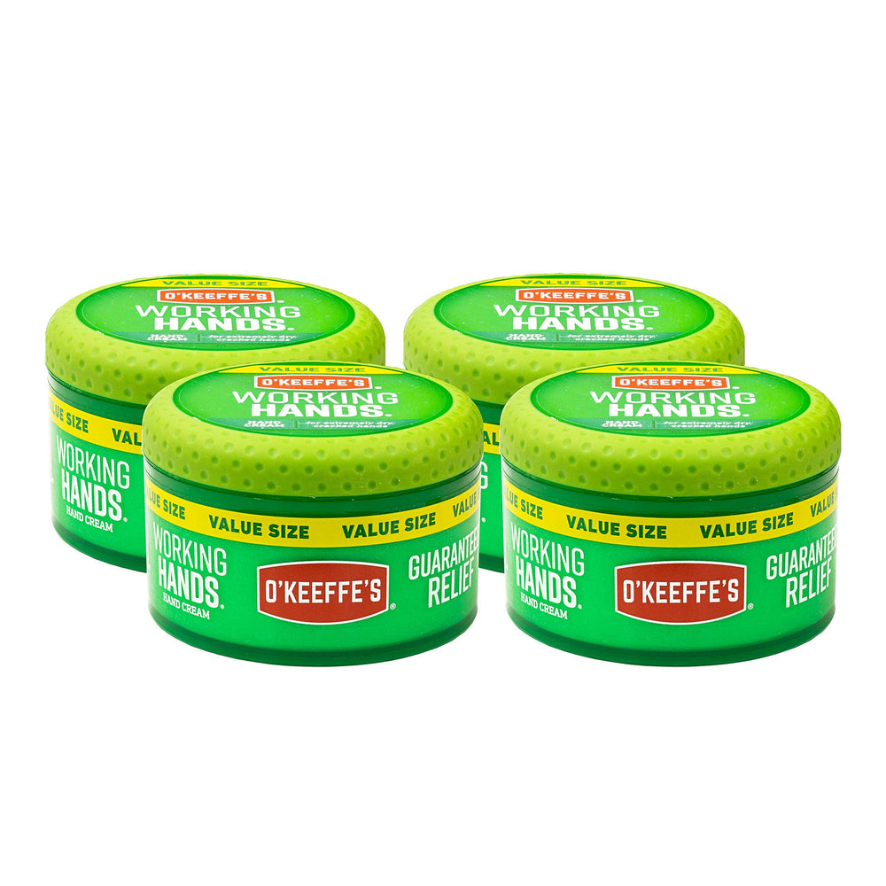 O'Keeffe's Working Hands cream jar in 4-pack, convenient for consistent moisture
