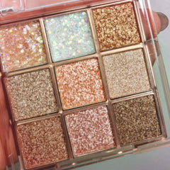 Okerker 9 Colors Glitter Eyeshadow Palette pink shimmer for vivid daytime looks.