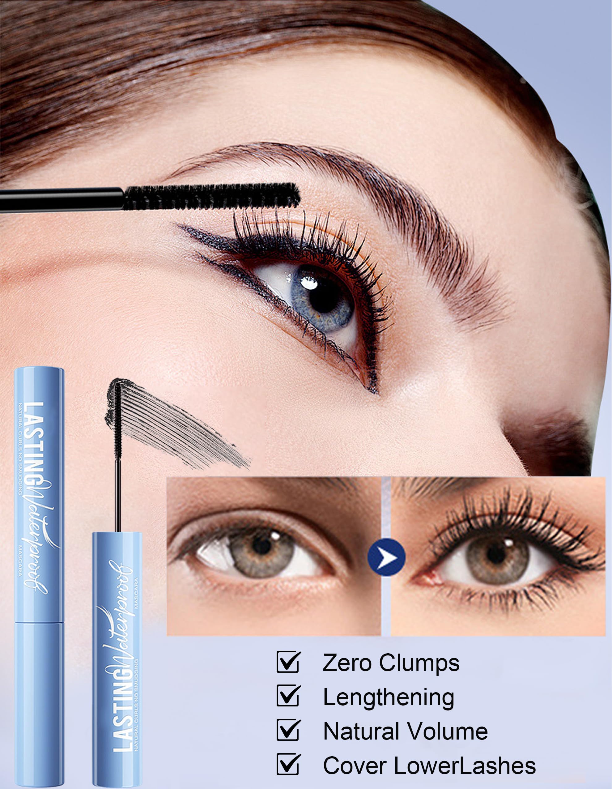 Okerker mascara shows a natural lift for older eyes.