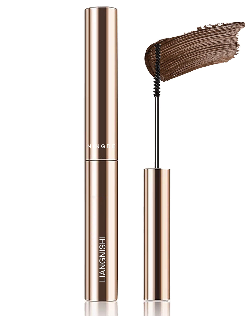 Okerker Brown Mascara with angled brush for precise coating from root to tip.