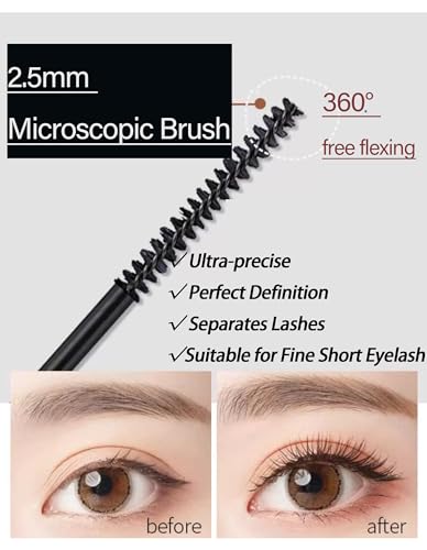 Okerker Brown Mascara close-up of microscopic wand for fine lashes.