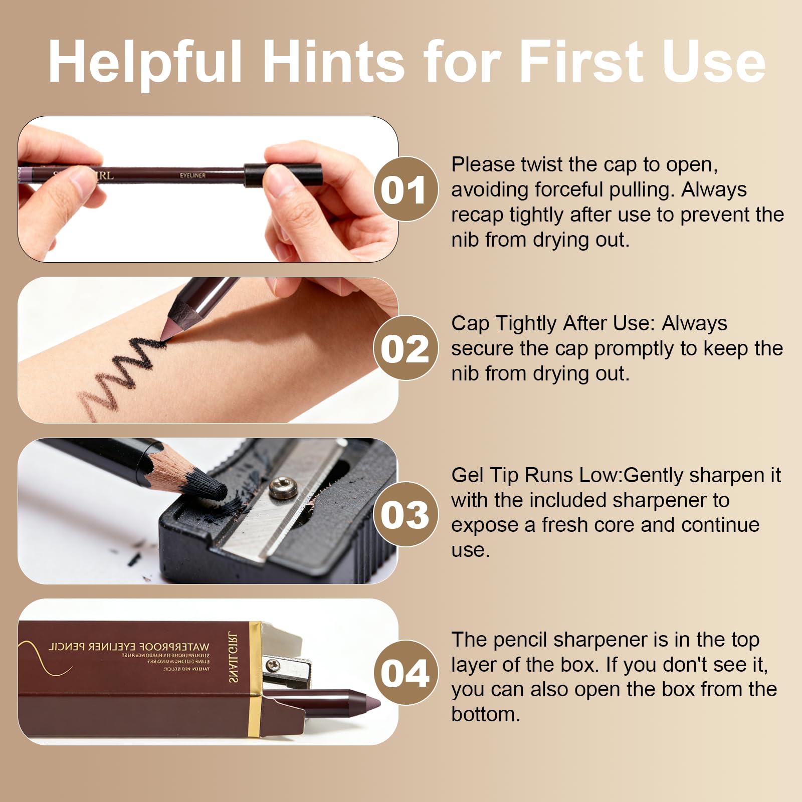 Okerker Plum Gel Eyeliner Pencil with built-in sharpener ready for touch-ups.
