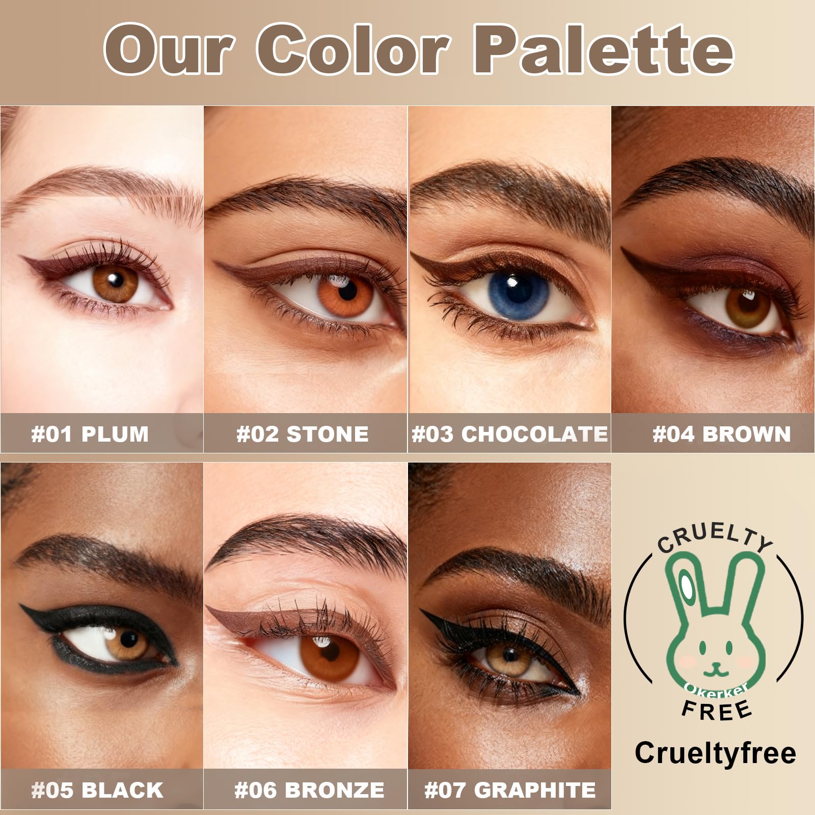 Deep plum shade on eyelid from Okerker Gel Eyeliner for bold definition.