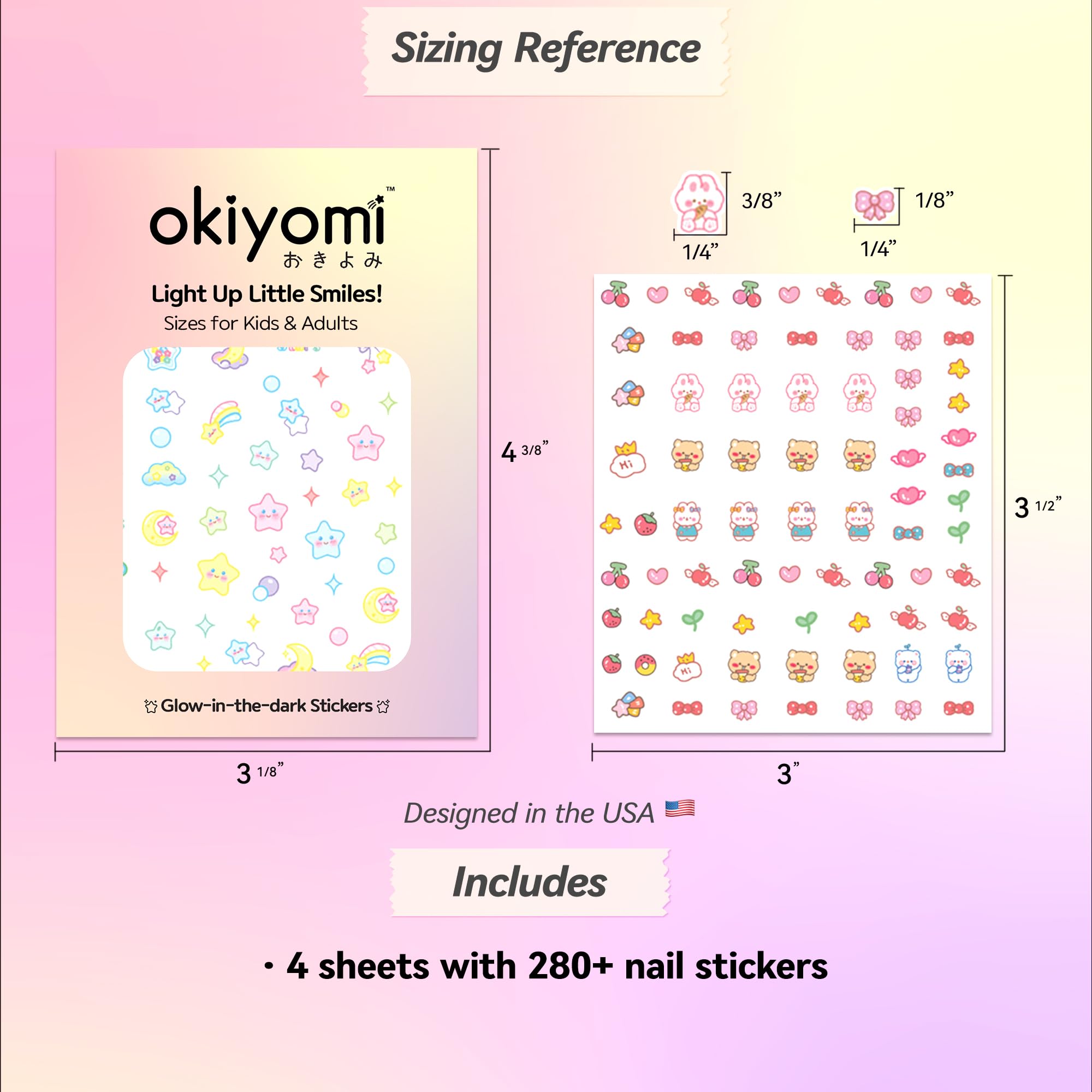 okiYomi 3D nail stickers glow-in-the-dark designs light up evenings on nails
