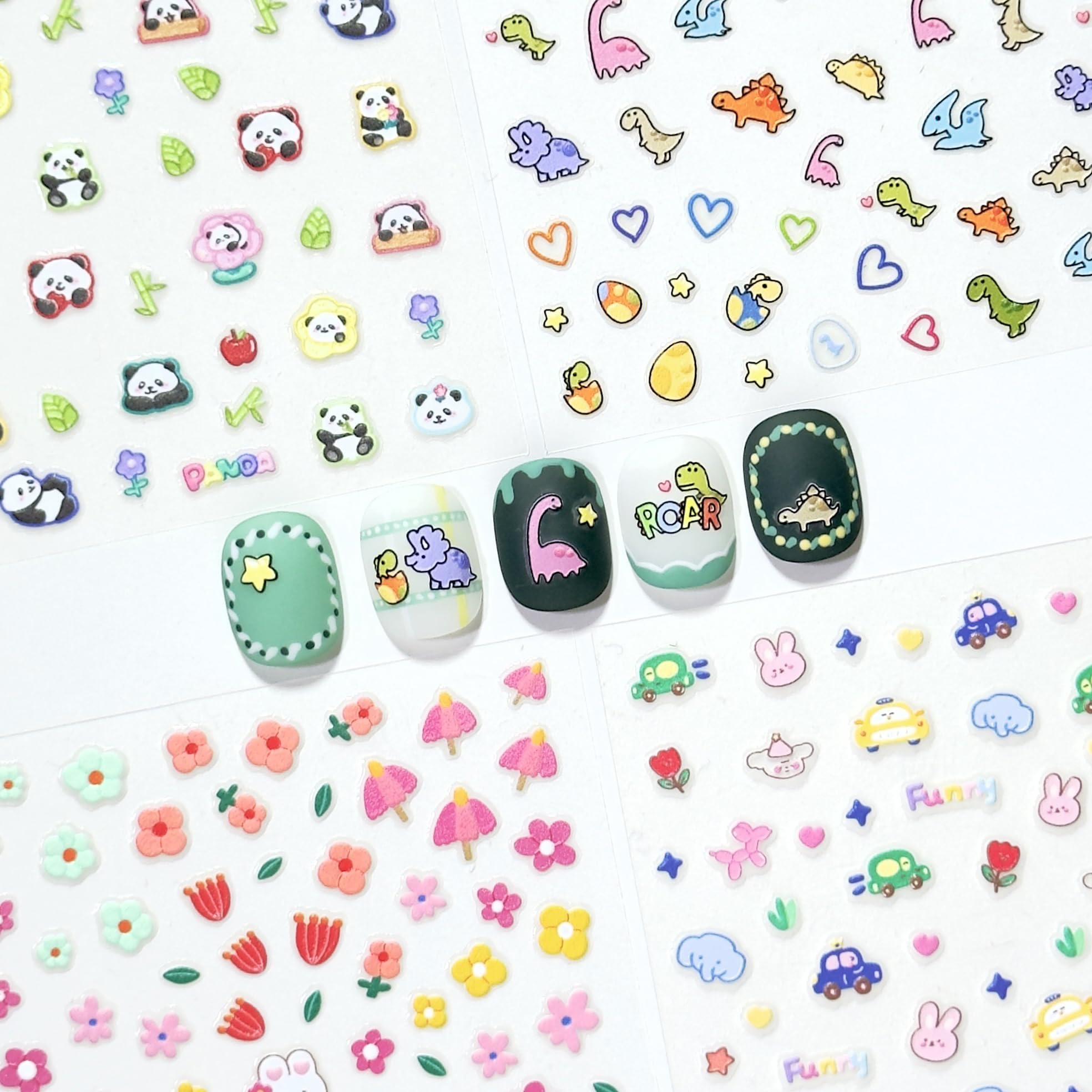 okiYomi 3D nail stickers with flowers for cute, long-lasting nail art on kids and adults