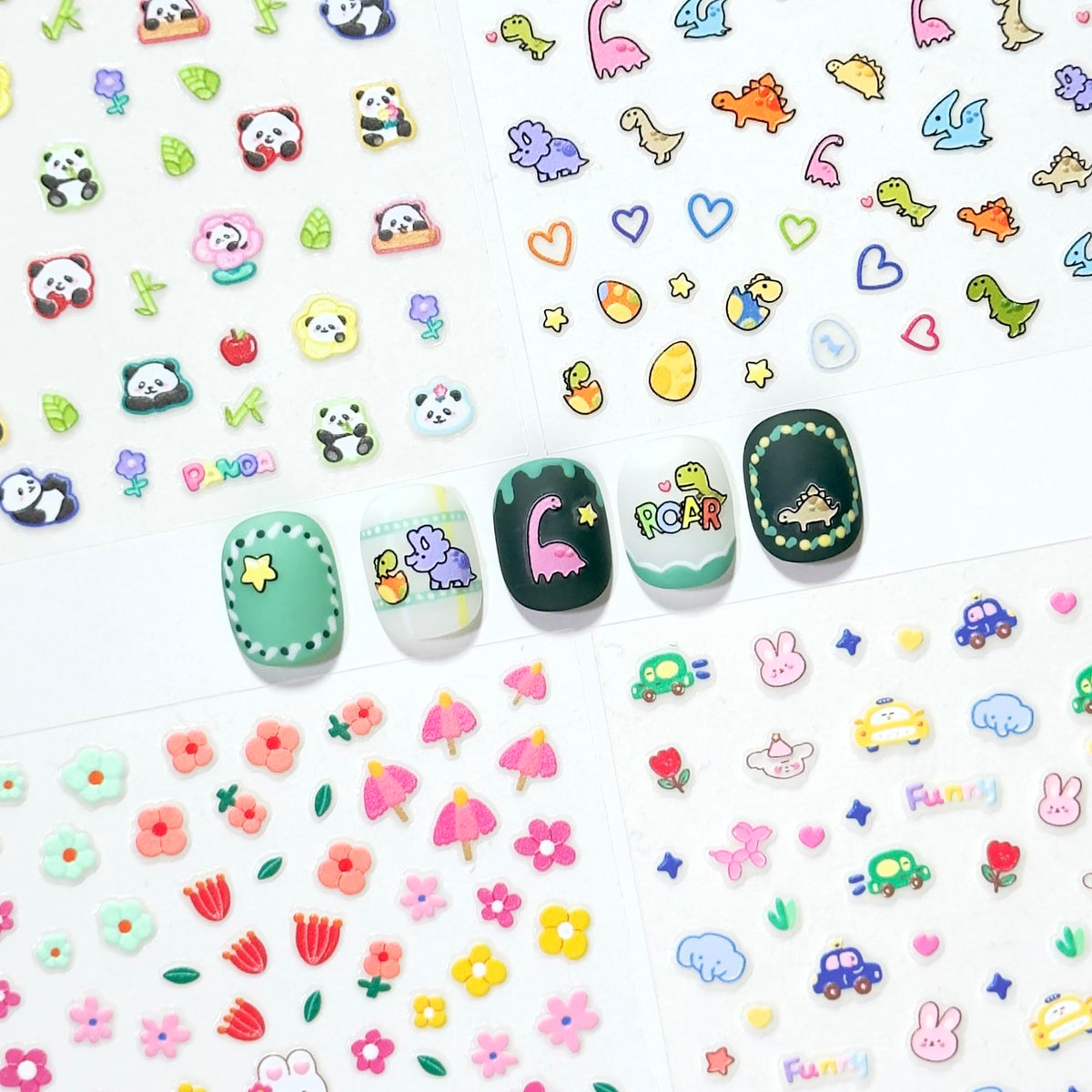 okiYomi 3D nail stickers with flowers for cute, long-lasting nail art on kids and adults