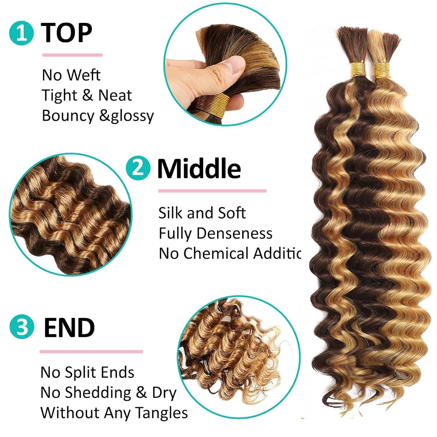 OKVOKV 16-inch curly bulk hair for natural texture and easy braiding
