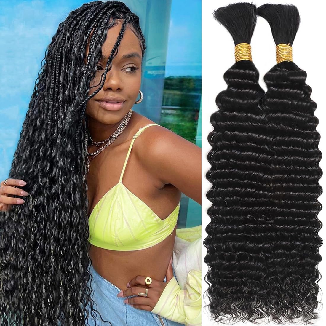 OKVOKV 110g deep water wave bulk braiding hair ready for boho styles