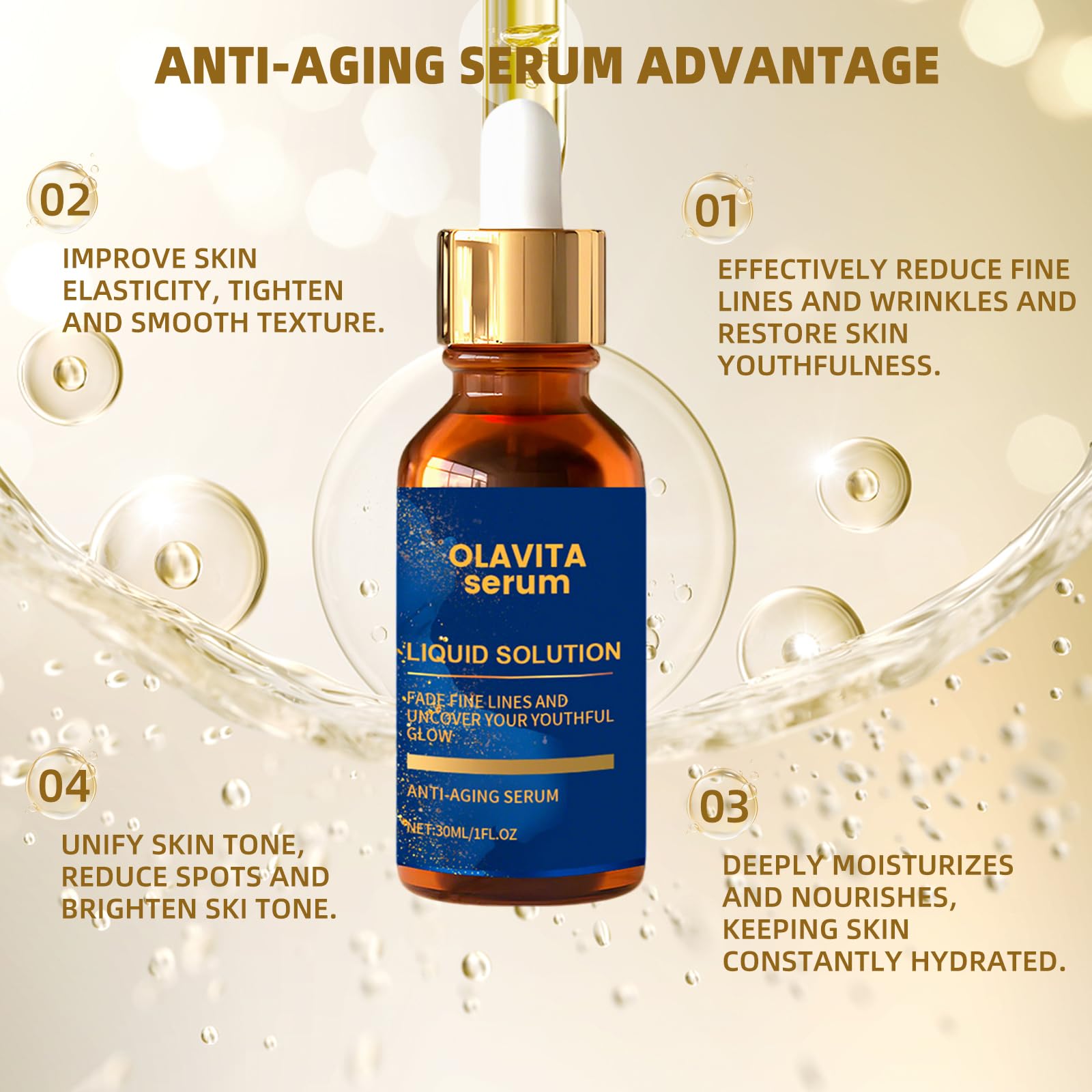 Olavita Serum face-neck-application shows easy twice-daily use on cheeks and neck.