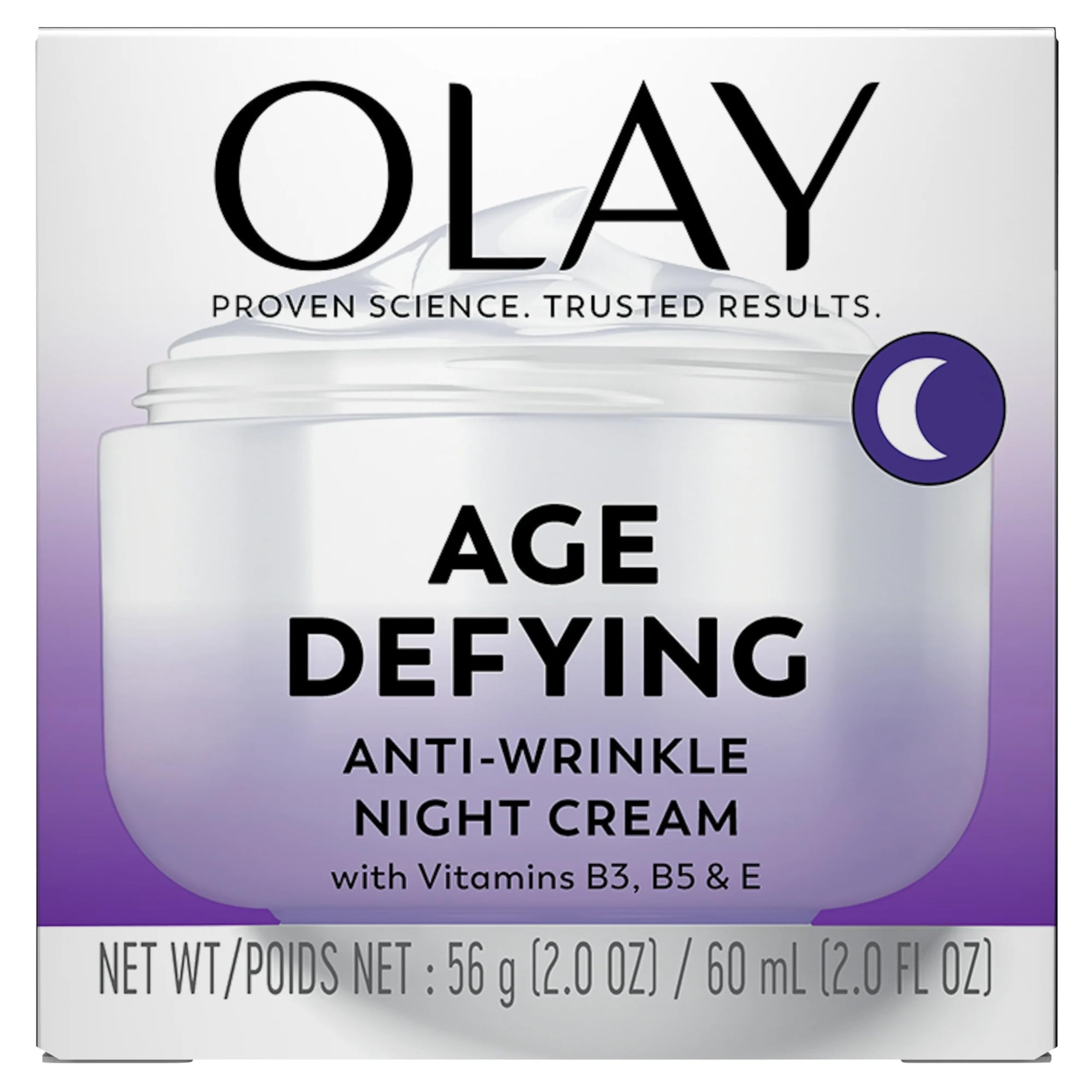 Olay Age Defying night cream flat lay with jar and packaging