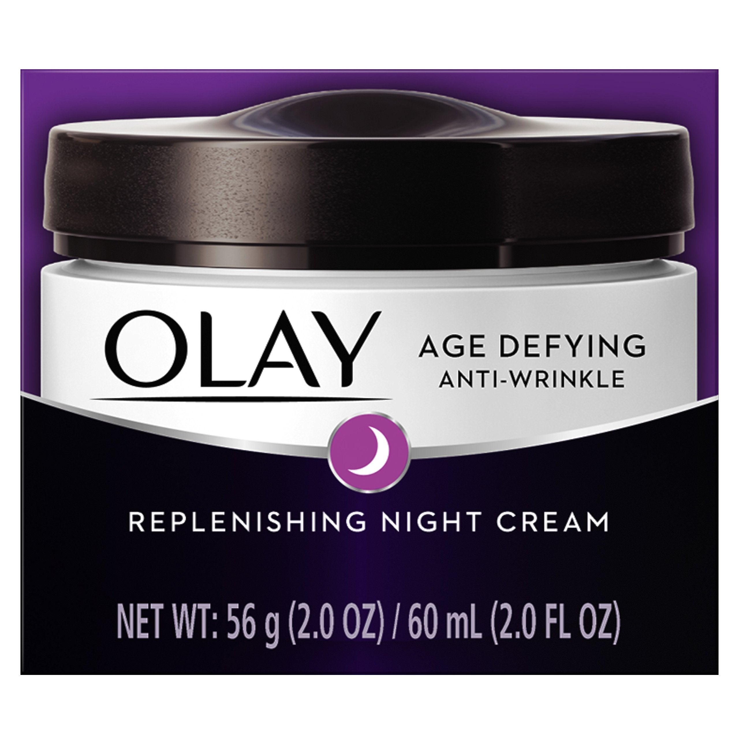 Olay Age Defying Night Cream packaging highlights vitamin blend for nighttime care