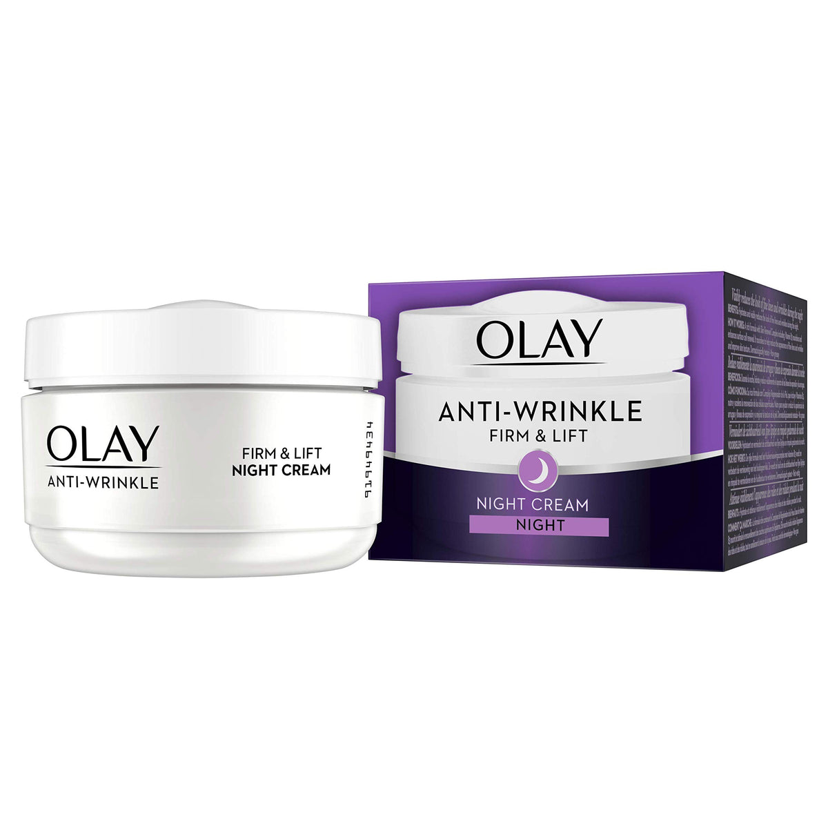 Olay Anti-Wrinkle Firm and Lift Night Cream jar for mature skin hydration and elasticity support