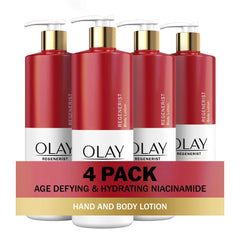 Olay Niacinamide body lotion bottle highlights deep hydration for daily use.