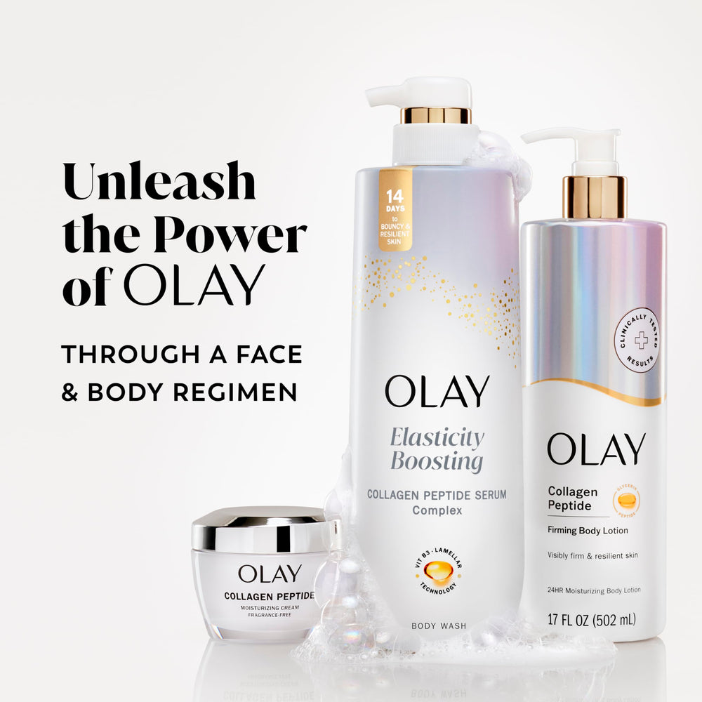 Olay Body Wash pump-bottle close-up with convenient dispensing.