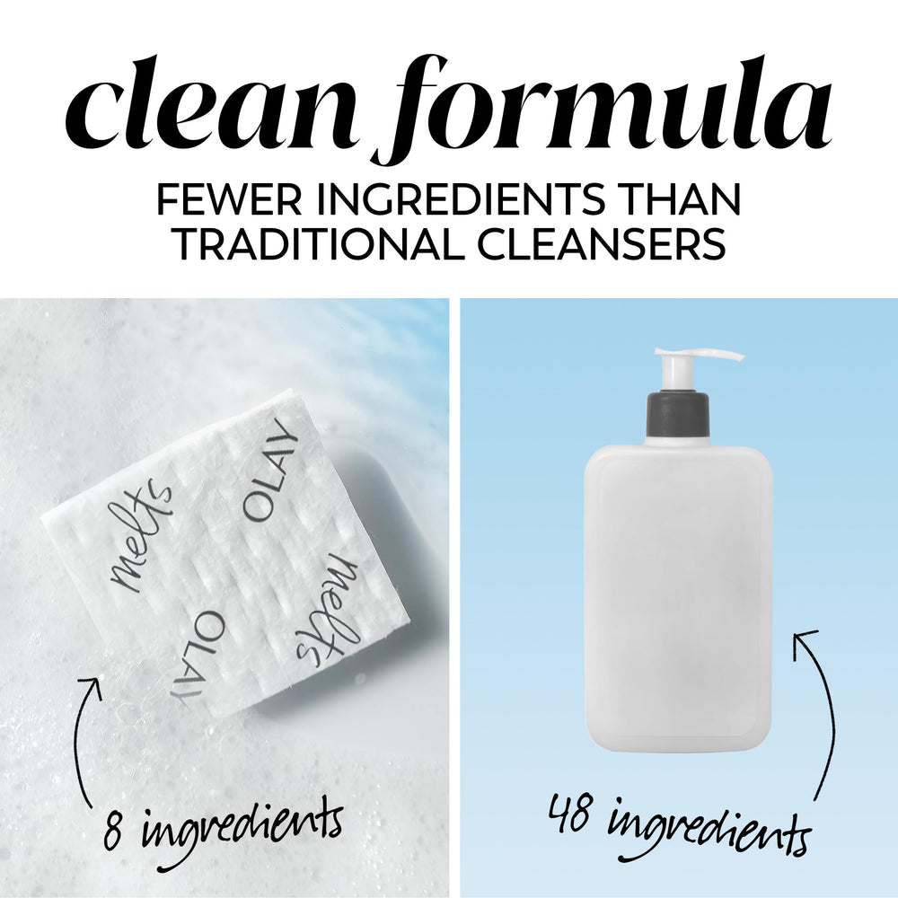 One pad removes SPF, makeup, and oil with Olay Cleansing Melts.